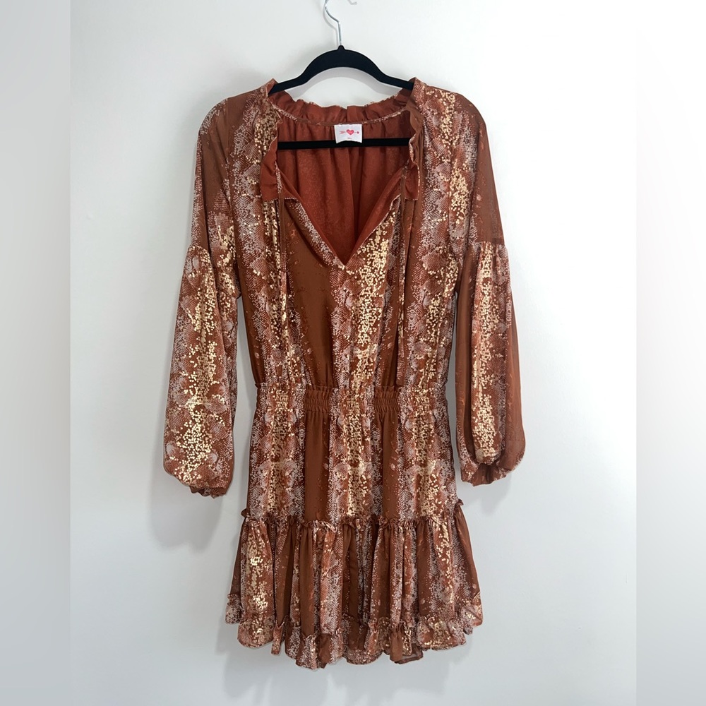 Buddy Love Zozo Elastic Waist Mini Dress Frappe Brown Snake Print Size Small